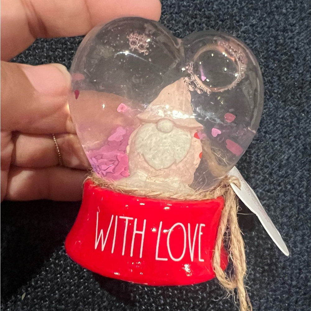 Rae Dunn "WITH LOVE" Heart-Shape Gnome Snow Globe (Confetti, Sparkles,‎ Holiday)